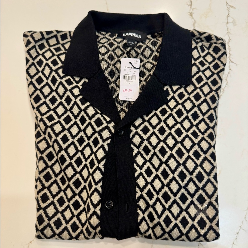 Express Black and White Geometric Button Down Shirt
